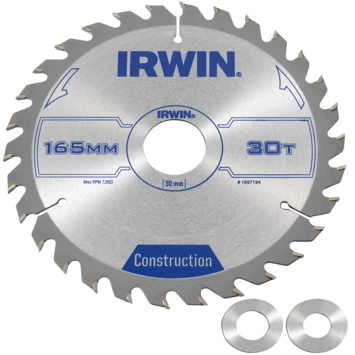 Irwin Cirkelzaagblad Ø165 Mm. Inclusief Reduceerringen Waardoor Geschikt Voor Asgat 16, 20 En 30 Mm, Vertanding 30T 1 Irwin Cirkelzaagblad Ø165 Mm. Inclusief Reduceerringen Waardoor Geschikt Voor Asgat 16, 20 En 30 Mm, Vertanding 30T